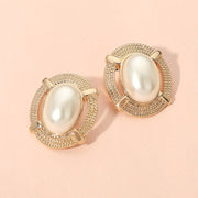 Textured Frame Oval Pearl Stud Earrings