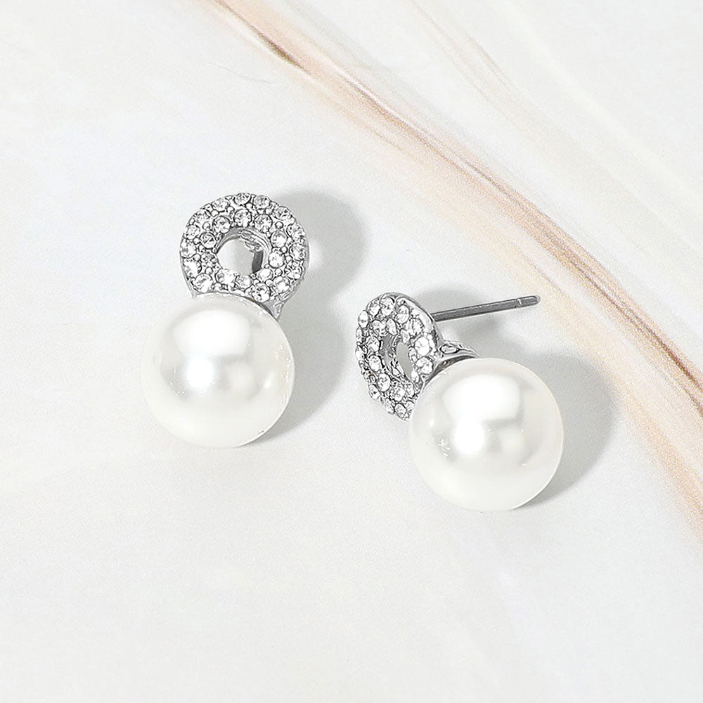 Crystal Pearl Drop Stud Earrings
