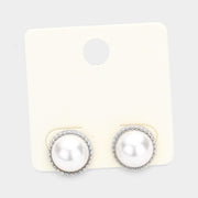 Metal Trimmed Pearl Stud Earrings