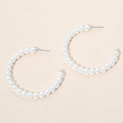 Pearl Beaded Open Hoop Earrings