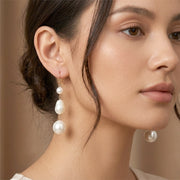 Irregular Triple Pearl Link Drop Earrings