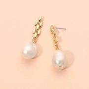 18K Gold Dipped Baroque Freshwater Pearl Chain Drop Earrings