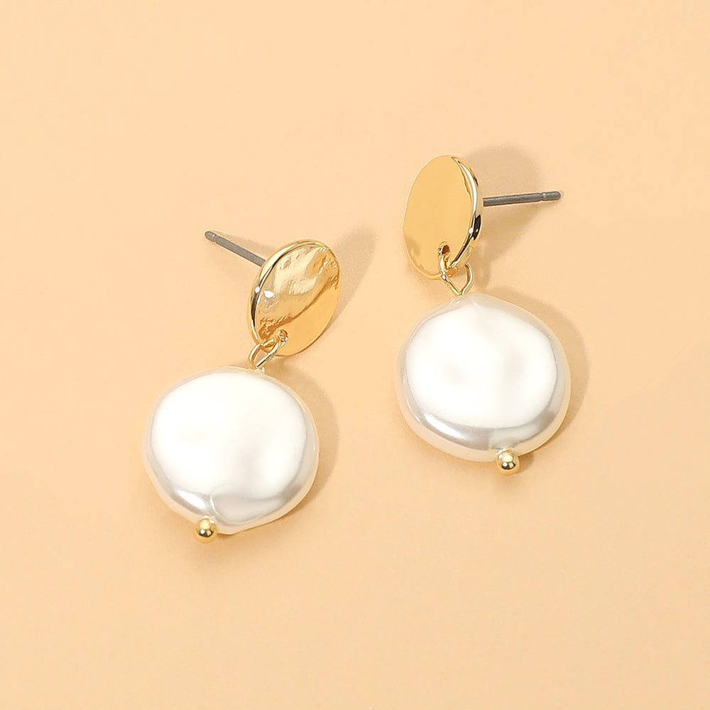 Organic Pearl Disc Drop Dangle Earrings