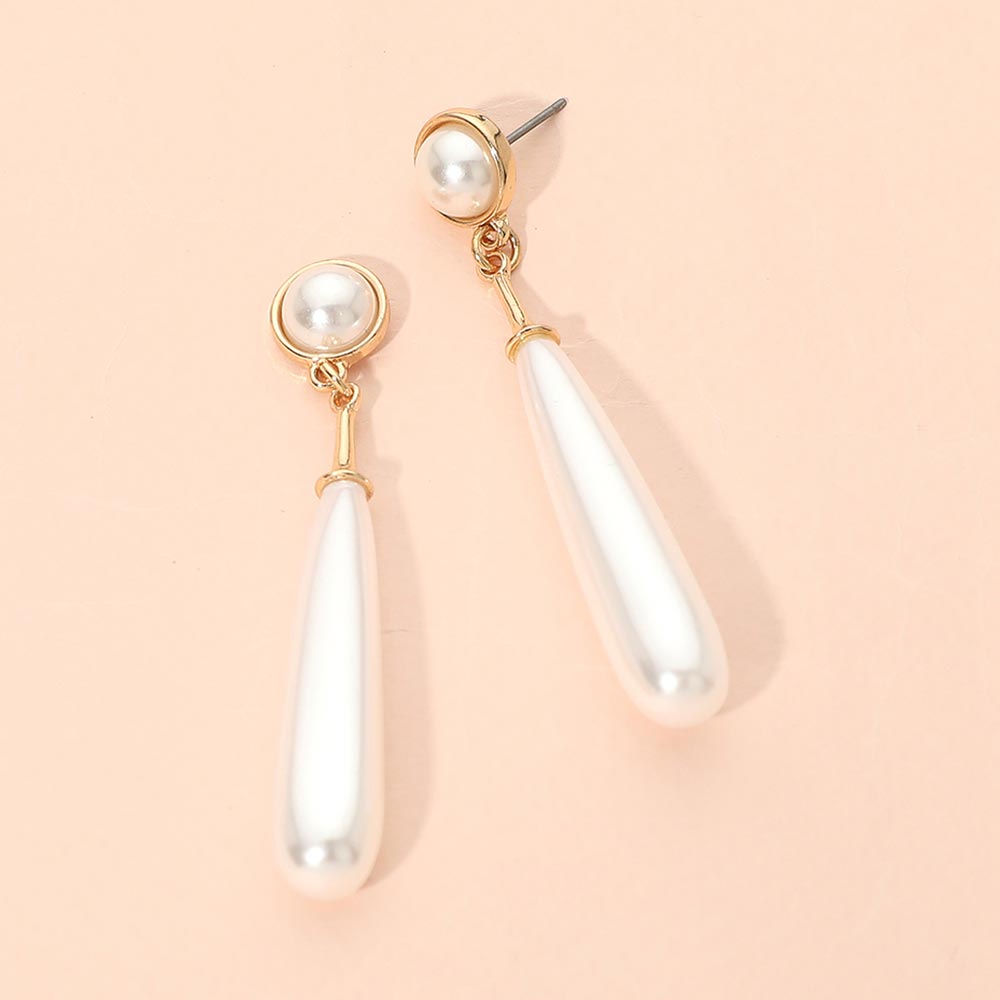 Long Teardrop Pearl Drop Earrings