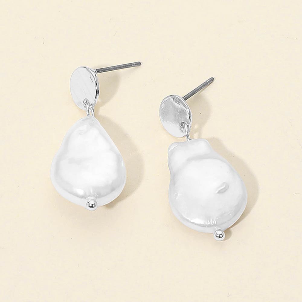 Organic Shape Pearl Drop Dangle Earrings
