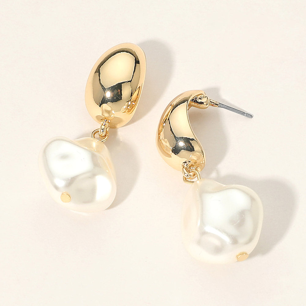 Gold Dipped Irregular Pearl Drop Earrings