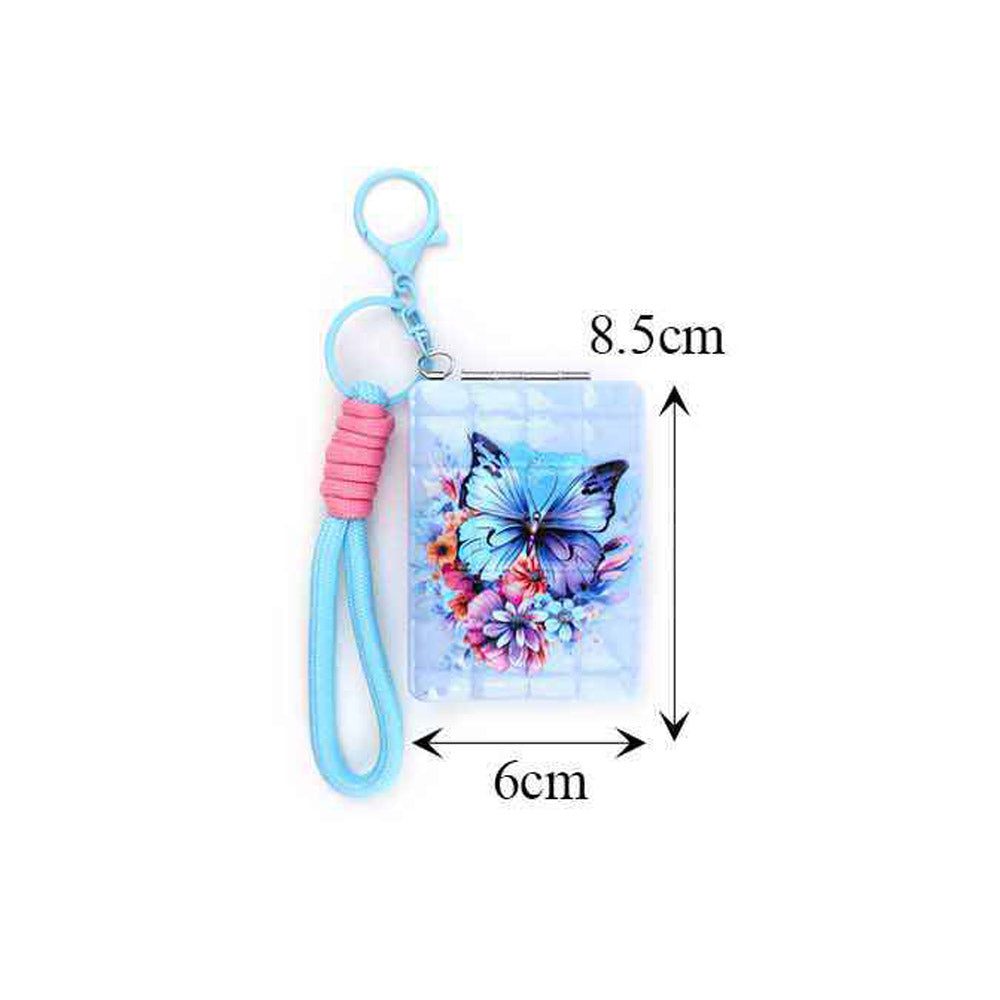 12PCS - Butterfly Flower Printed Bag Charm Keychain Cosmetic Mirrors