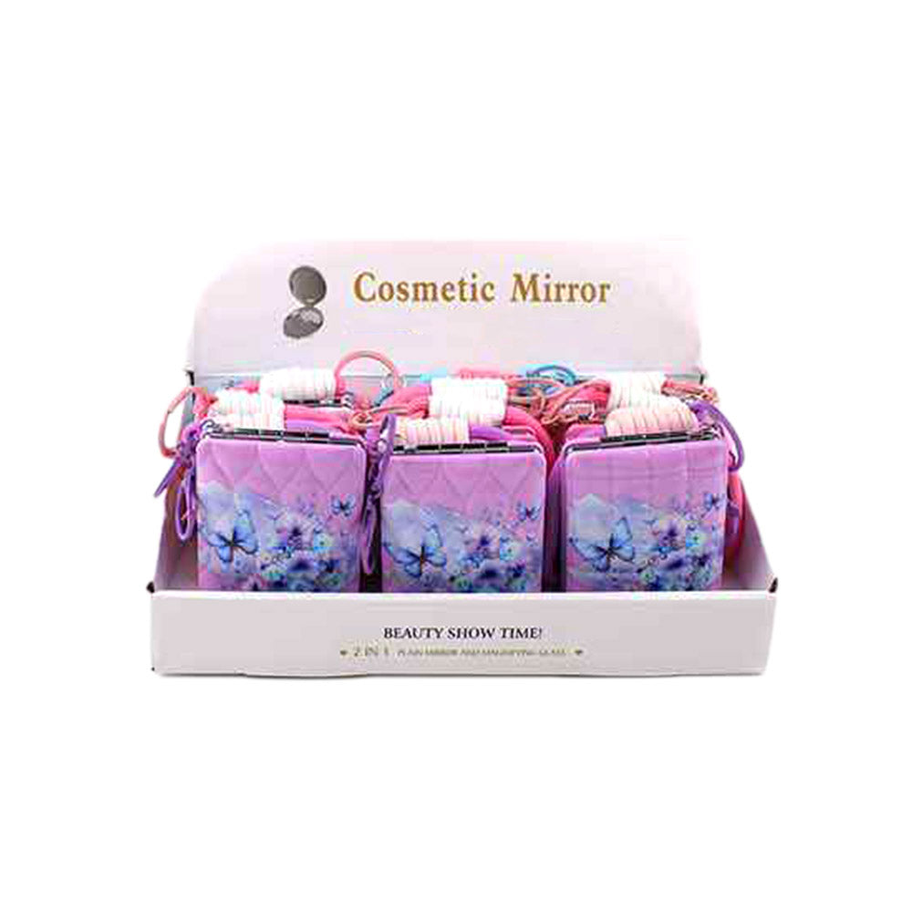 12PCS - Butterfly Flower Printed Bag Charm Keychain Cosmetic Mirrors