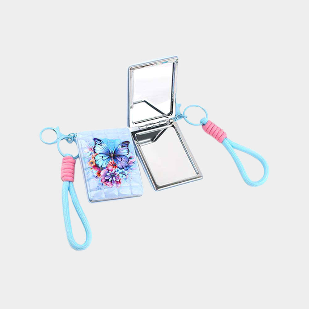 12PCS - Butterfly Flower Printed Bag Charm Keychain Cosmetic Mirrors
