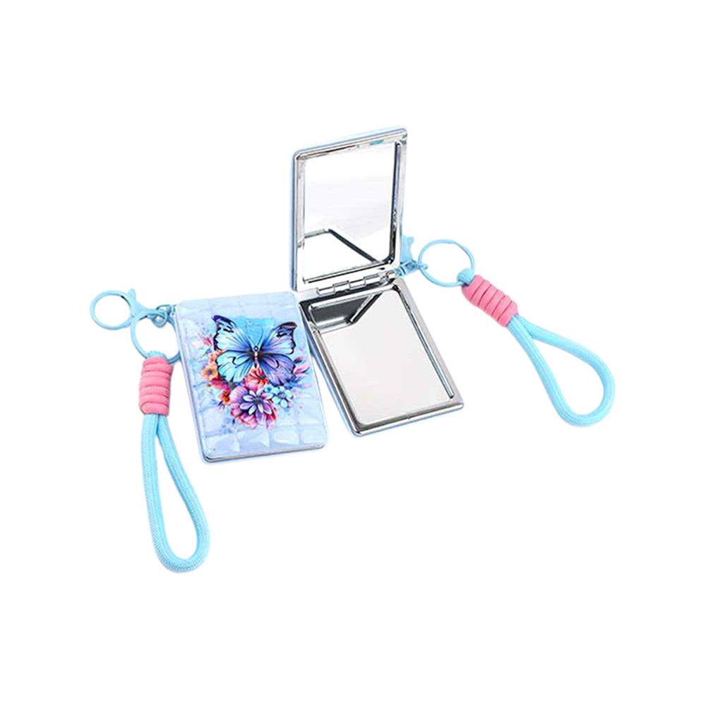 12PCS - Butterfly Flower Printed Bag Charm Keychain Cosmetic Mirrors