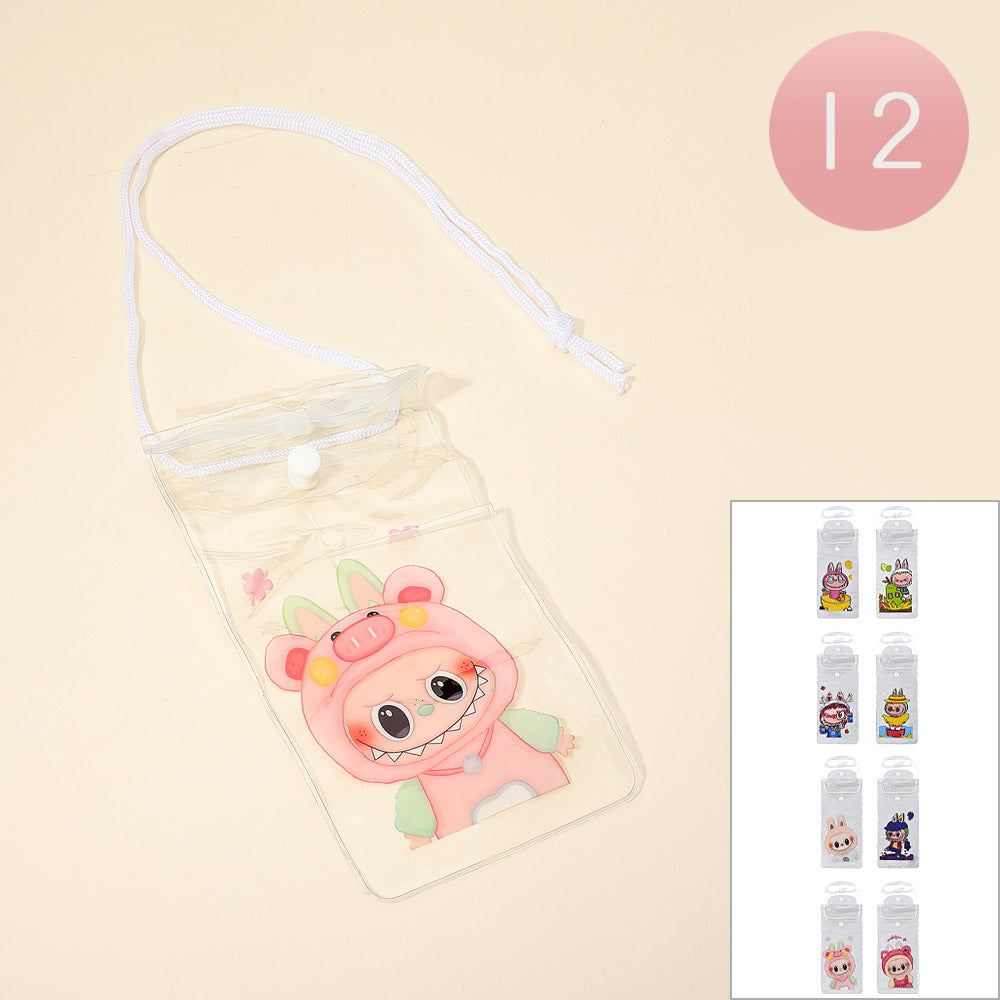 12PCS - Monster Bunny Character Transparent Phone Pouch Lanyard Bag