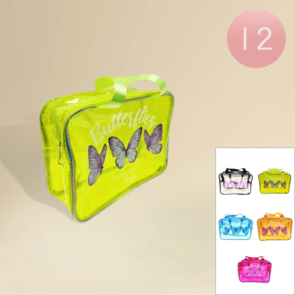 12PCS - Triple Butterfly Print Neon Transparent Shoulder Bag