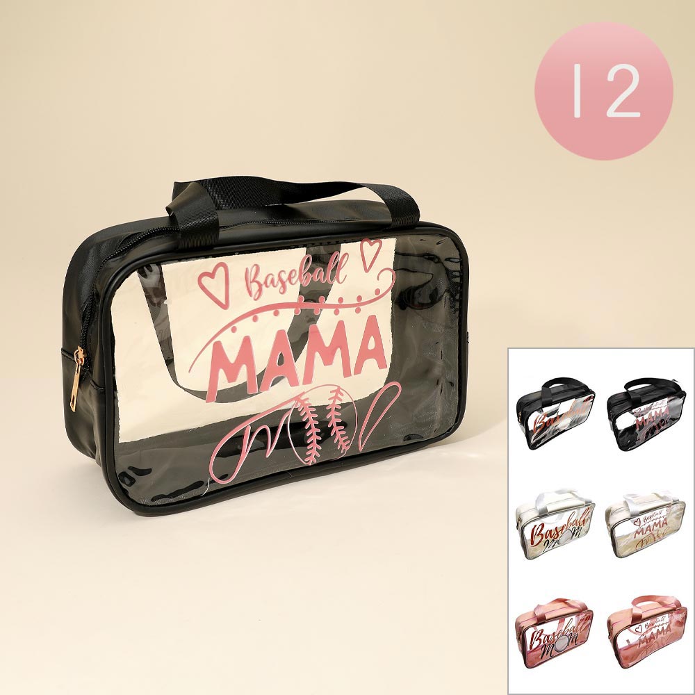 12PCS - BASEBALL MAMA Message Printed Transparent Clear Tote Shoulder Bags