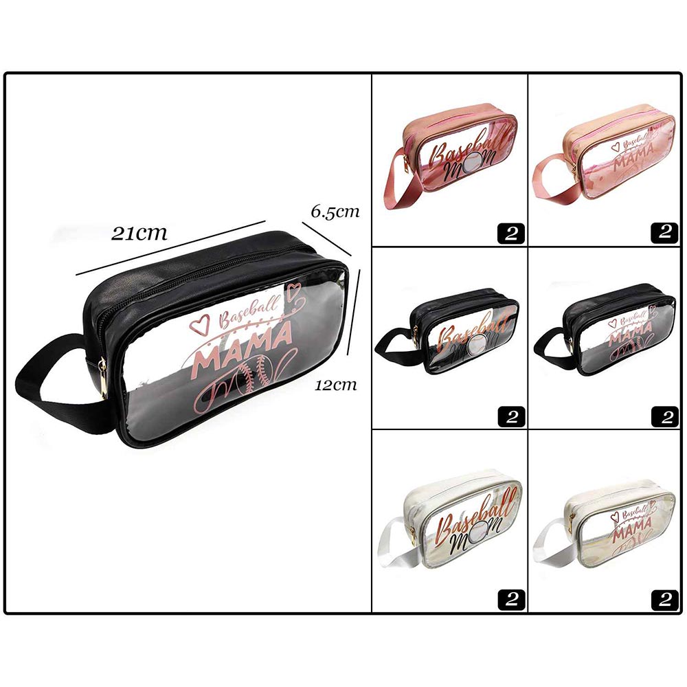 12PCS - BASEBALL MAMA Message Printed Transparent Clear Makeup Toiletry Organizer Bags