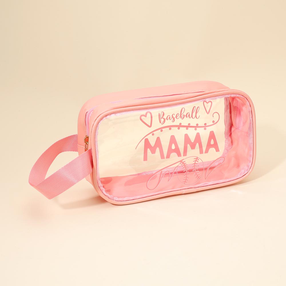 12PCS - BASEBALL MAMA Message Printed Transparent Clear Makeup Toiletry Organizer Bags