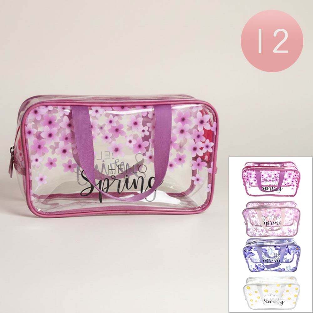 12PCS - Hello Spring Message Flower Pattern Clear Shoulder Bags