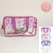 12PCS - Hello Spring Message Flower Pattern Clear Shoulder Bags