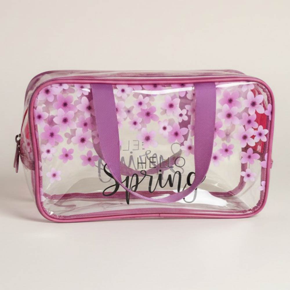 12PCS - Hello Spring Message Flower Pattern Clear Shoulder Bags