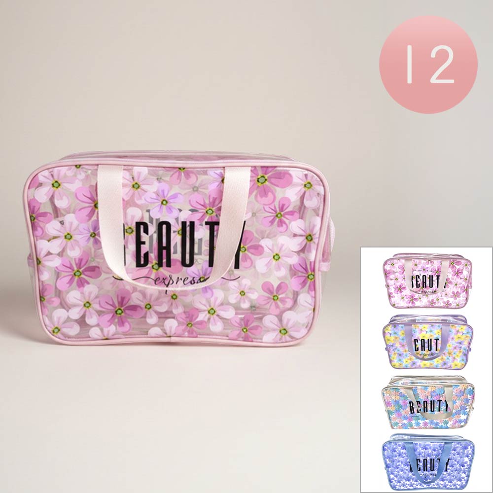 12PCS - Beauty Express Message Flower Pattern Clear Shoulder Bags