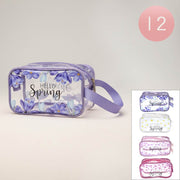 12PCS - Hello Spring Message Flower Pattern Print Clear Cosmetic Makeup Travel Organizer Pouch Bags