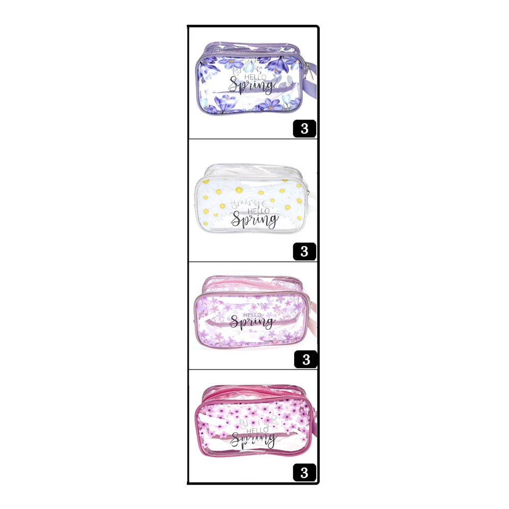 12PCS - Hello Spring Message Flower Pattern Print Clear Cosmetic Makeup Travel Organizer Pouch Bags