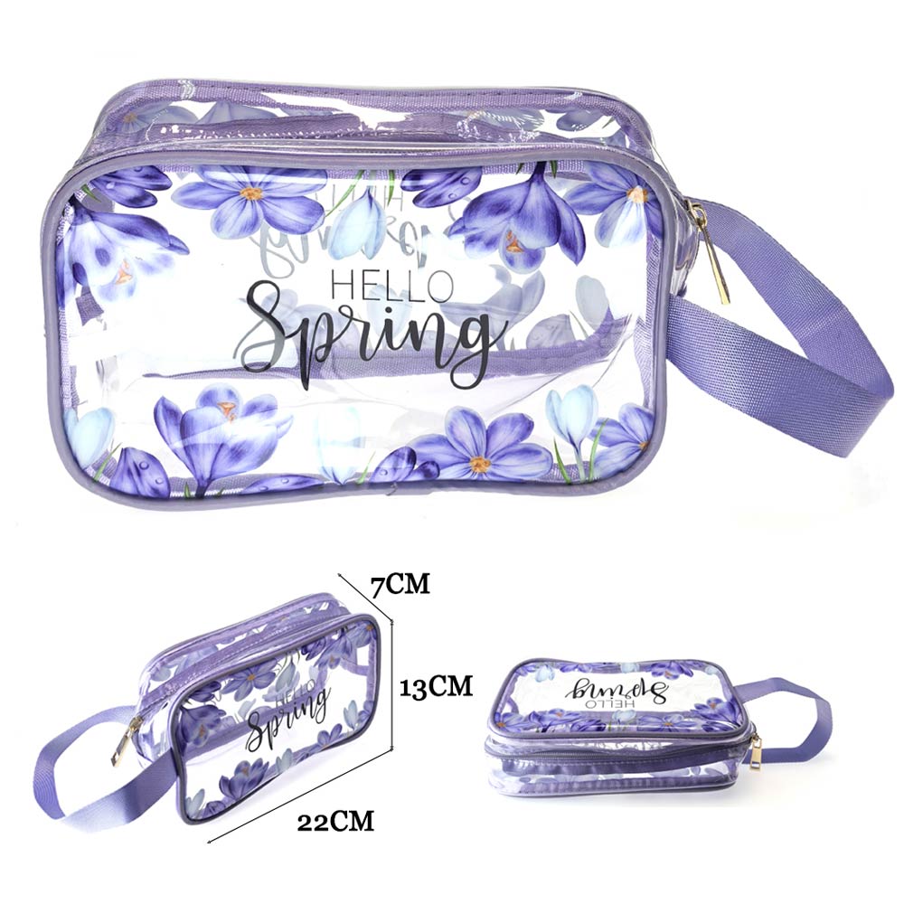 12PCS - Hello Spring Message Flower Pattern Print Clear Cosmetic Makeup Travel Organizer Pouch Bags