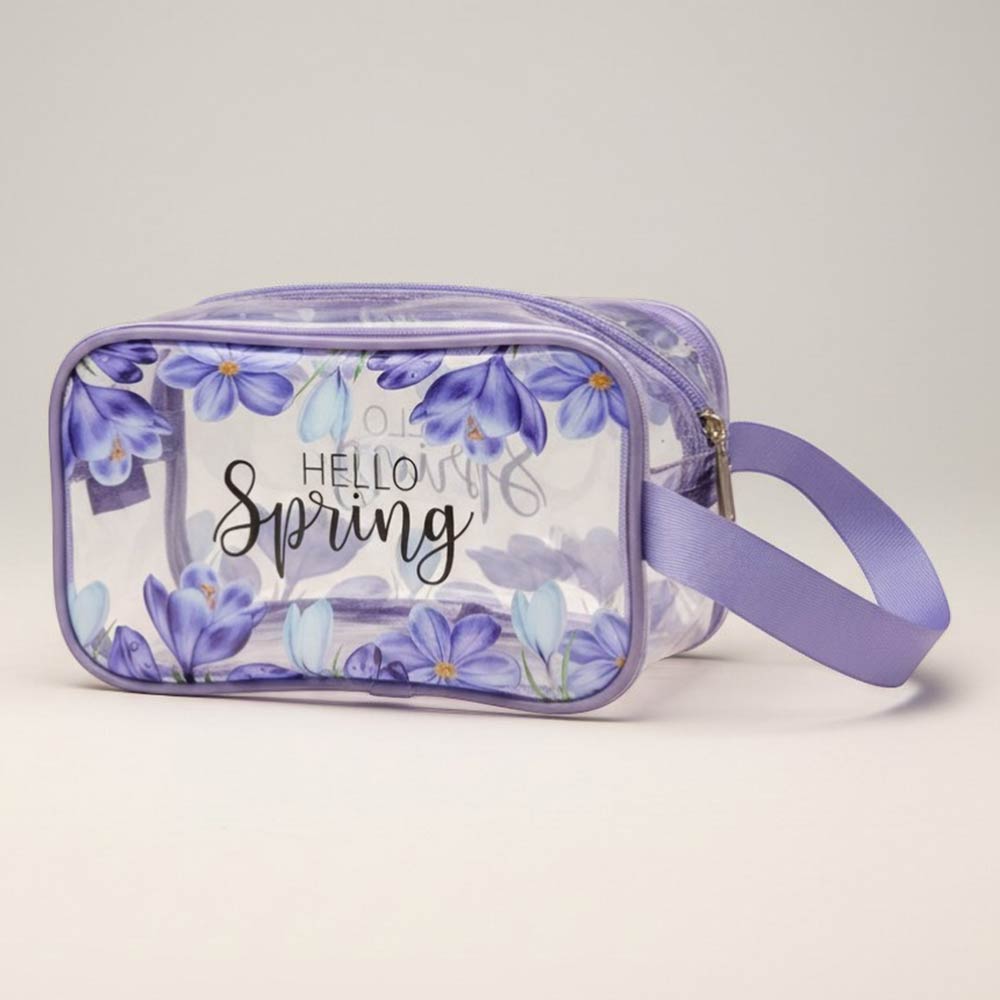 12PCS - Hello Spring Message Flower Pattern Print Clear Cosmetic Makeup Travel Organizer Pouch Bags