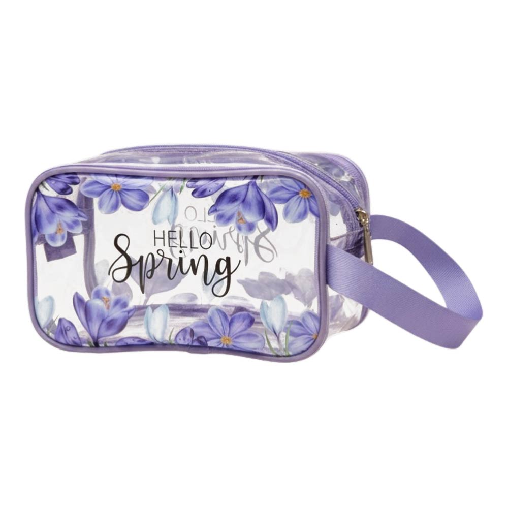 12PCS - Hello Spring Message Flower Pattern Print Clear Cosmetic Makeup Travel Organizer Pouch Bags