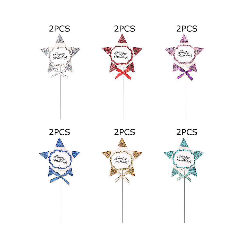 12PCS - Happy Birthday Message Glittered Star Cake Topper/Decorations
