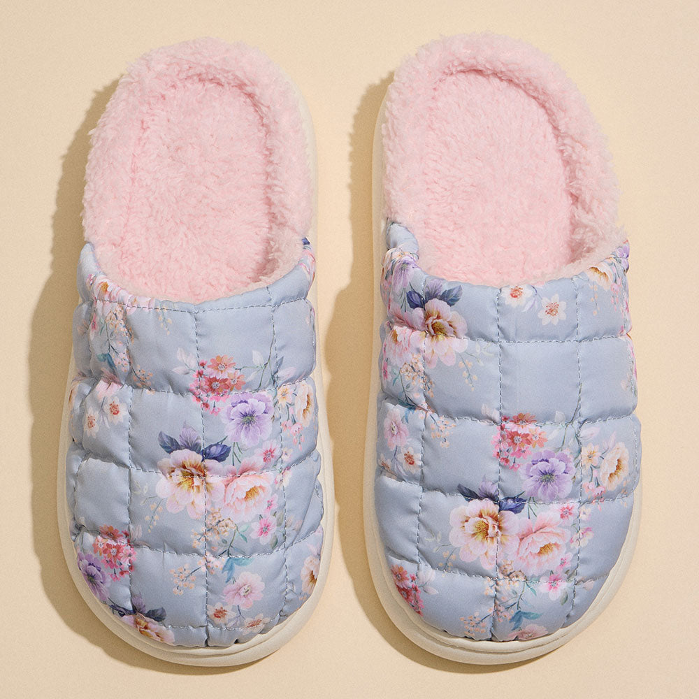 6Pairs - Floral Patterned Quilted Upper With Padded Sole Indoor Slippers