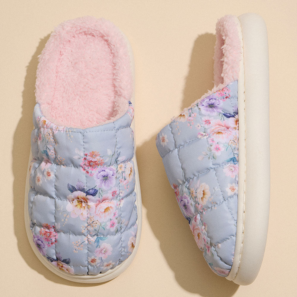 6Pairs - Floral Patterned Quilted Upper With Padded Sole Indoor Slippers
