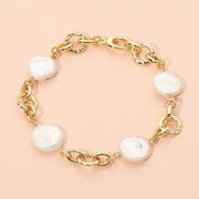 18K Gold Dipped Freshwater Pearl Station Link Chain Bracelet