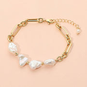 18K Gold Dipped Freshwater Pearl Link Paperclip Chain Bracelet