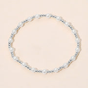 Pearl Accent Stainless Steel Ball Beaded Stretch Bracelet