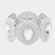 Oval Stone Centered Pearl Cluster Stretch Bracelet