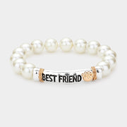 BEST FRIEND Message Pearl Stretch Bracelet
