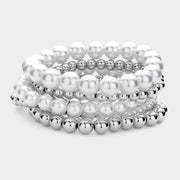7PCS - Pearl Metal Ball Stretch Multi Layered Bracelets