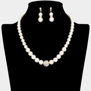 Pave Ball & Pearl Strand Necklace
