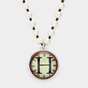 -H- Initial Monogram Pearl Beaded Watch Printed Long Necklace
