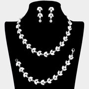 3PCS Crystal Rhinestone Pearl Leaf Cluster Necklace Set