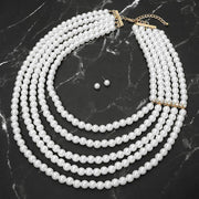 Layered Pearl Strand Statement Necklace