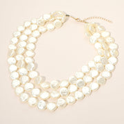 Triple Layered Disc Pearl Beaded Statement Necklace