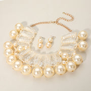 Chunky Celluloid Acetate Bar Pearl Statement Necklace