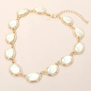 Oval Pearl Frame Link Statement Necklace