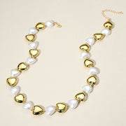 Pearl Metal Heart Beaded Necklace