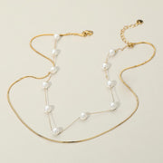 SECRET BOX_Stainless Steel Pearl Sleek Box Chain Layered Necklace