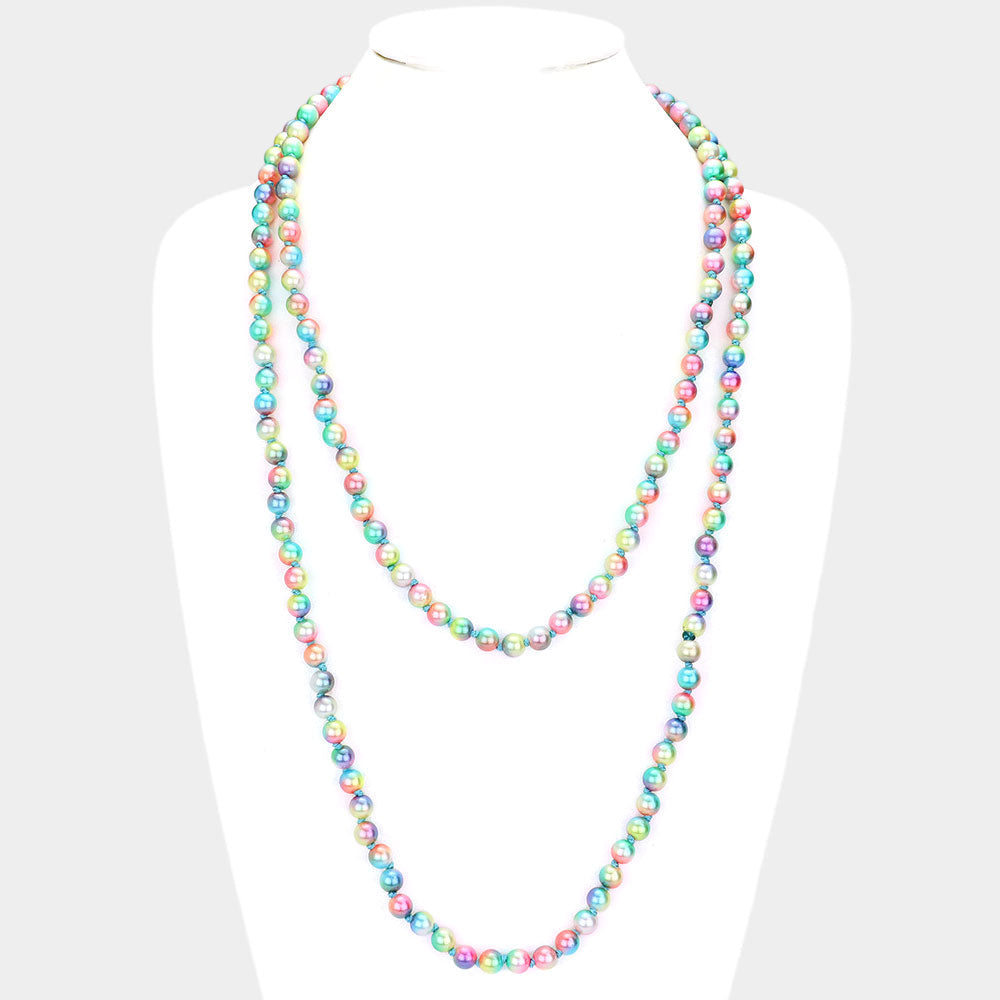 Multi Colored Pearl Long Necklace