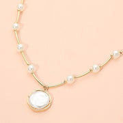 Round Pearl Pendant Station Necklace
