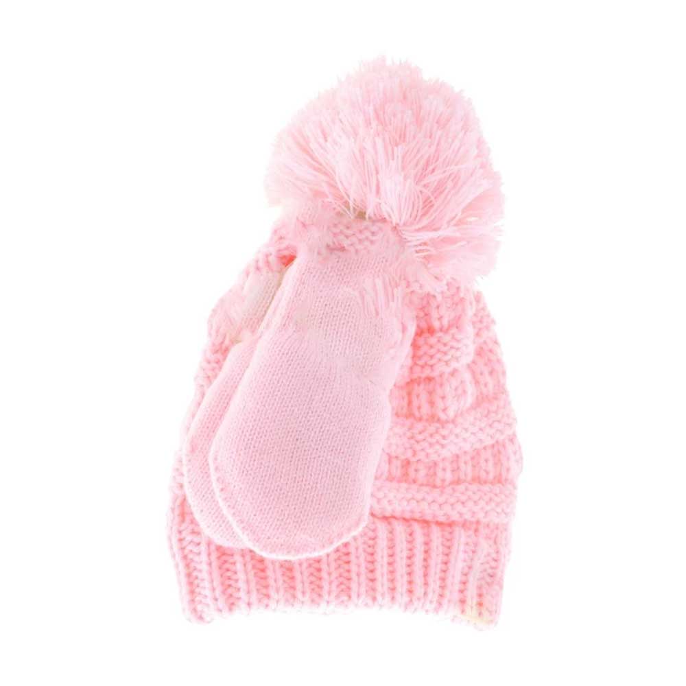BABY Solid Knit Pom C.C Beanie with Mitten SET