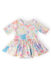 Pastel Floral Bunnies 3/4 Sleeve Twirl Bodysuit